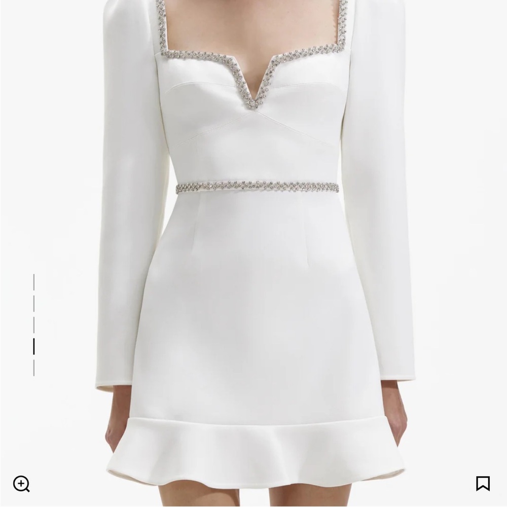 Self-Portrait White Ruffled Sheath Dress Long Sleeve